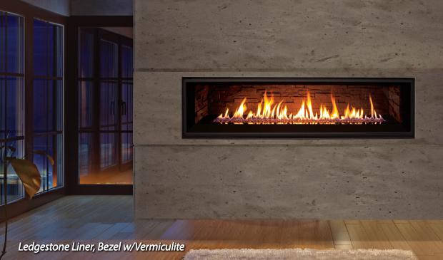 C60 Linear Gas Fireplace IPI w/Burner, Tray, Vermiculite, Top Lighting, Steel Liner & Remote -