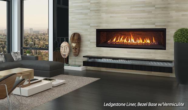 C60 Linear Gas Fireplace Nova w/Burner, Tray, Vermiculite, Steel Liner & LP Conv. Kit